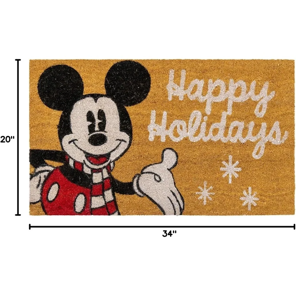 DISNEY Mickey Mouse Happy Holidays Large Coir Door Mat 20 x 34 NEW NWT